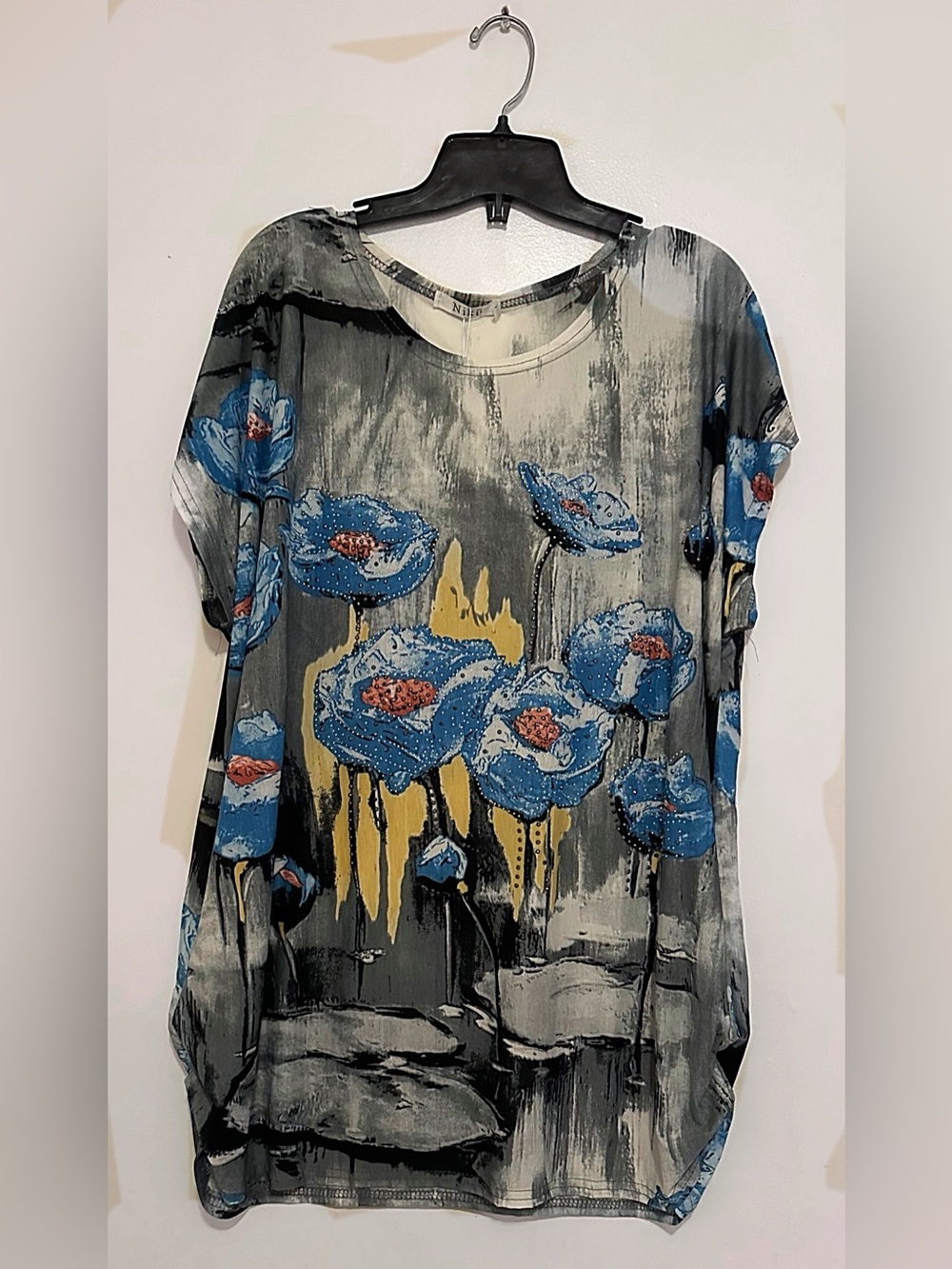 Floral Blue Print Short Sleeve Women's Top
